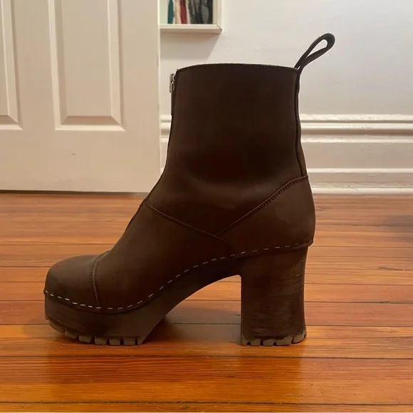 Swedish Hasbeens Zip Front Platform Clog Boot Scandi Size 41 Women Brown Nubuck - Picture 7 of 12